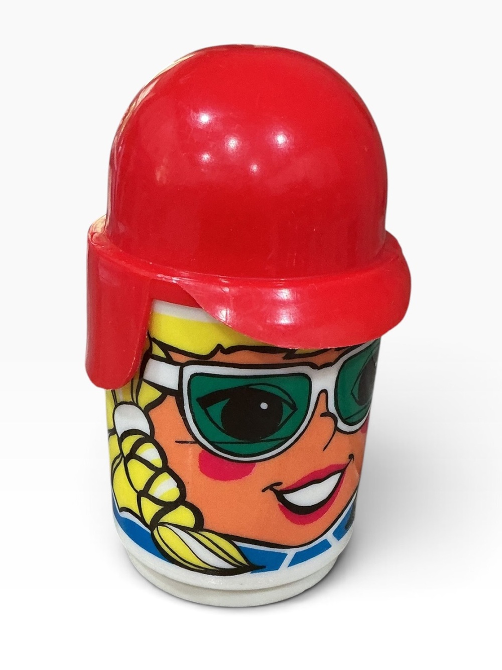 Vintage 1970s Deka Novelty Cup Mug Girl Sunglasses Red Baseball Hat Lid